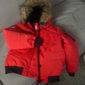 Canada weather gear red winter coat with detachable fur hood